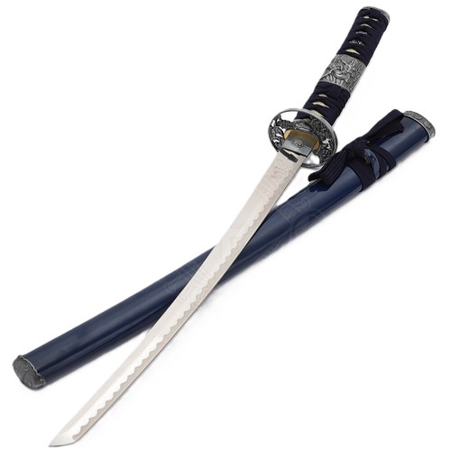 Wakizashi blue scabbard with silver tsuba / 195